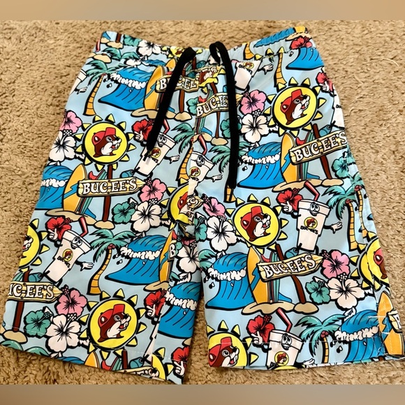 Buc-ee's Beaver Swim Trunks Shorts Multicolor Youth XS Palm Trees Tropical - Picture 1 of 5